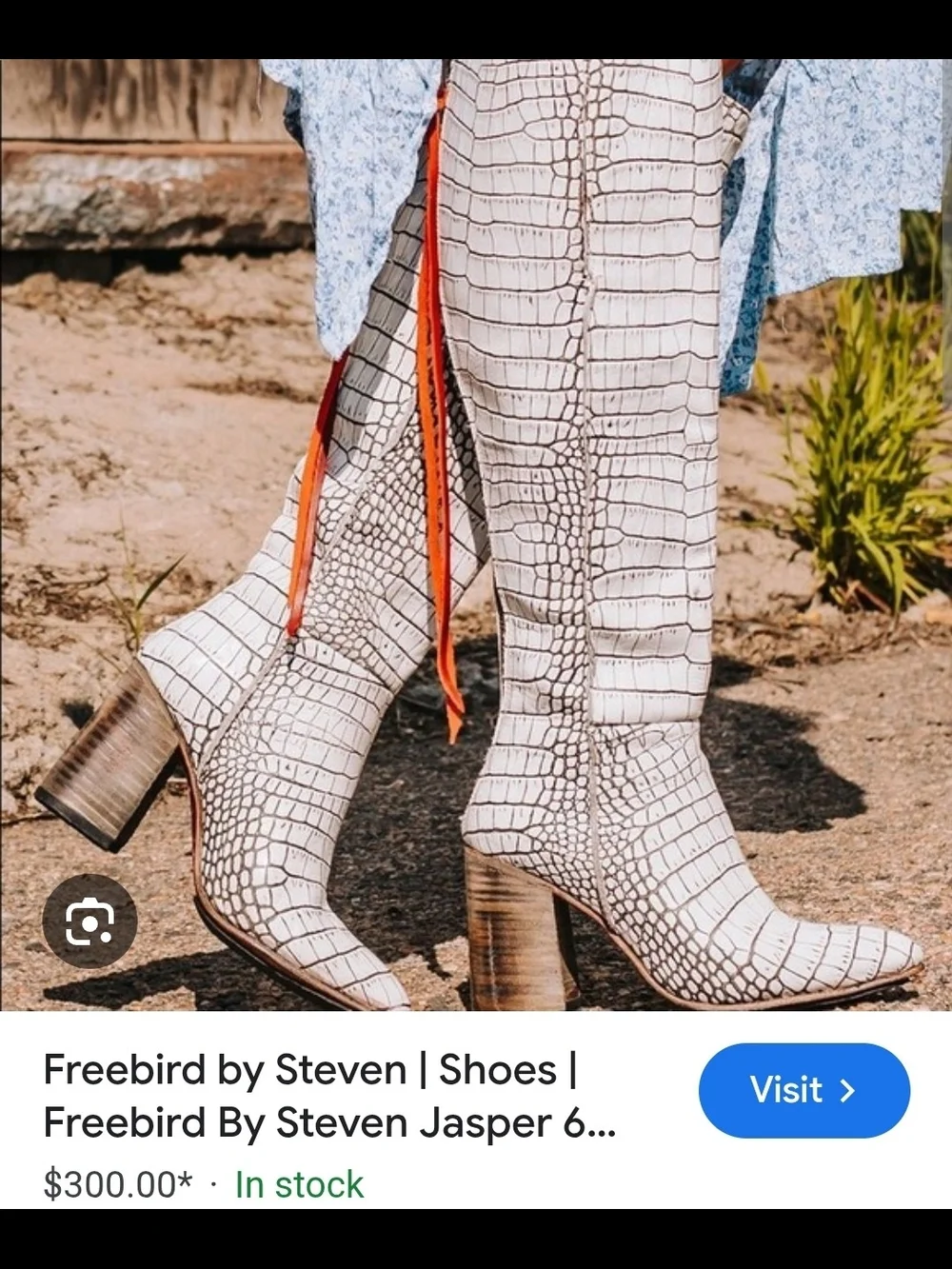 Freebird By Steve Madden White Croc-Embossed Jasper Knee-High Block Heel Boots